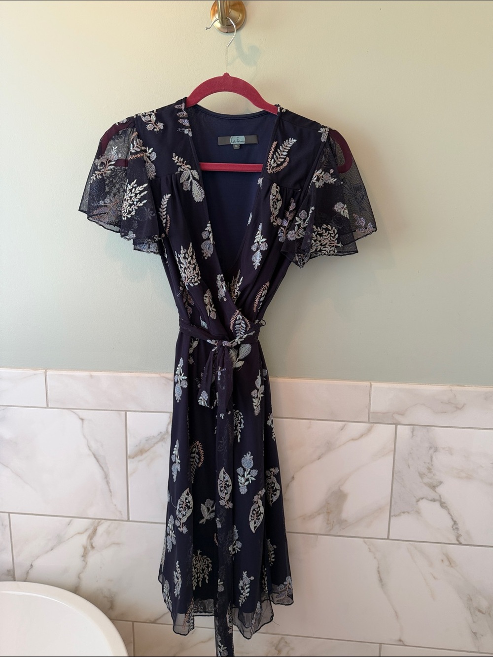 Eva Franco Navy Floral Wrap Midi Dress